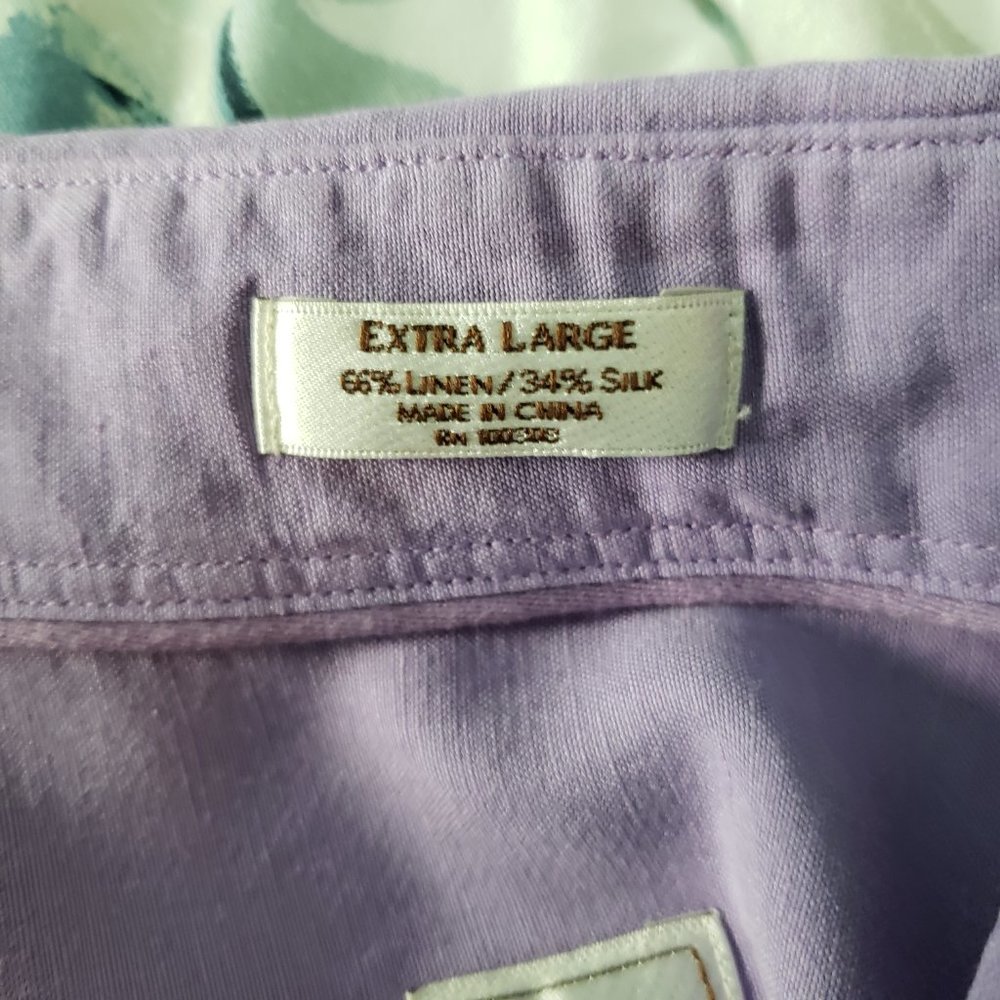 Peter Millar Short Sleeve Button Down Shirt Size XL Purple 66%Linen 34%silk - Picture 2 of 4